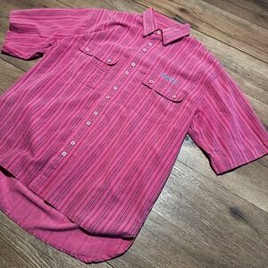 Vintage Bugle Boy Pink Striped Button Down Shirt Mens Large Short Sleeve Y2K 90s